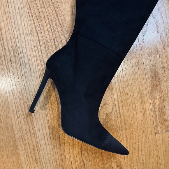 ❌SOLD❌ Good American Women’s 100% Suede Over the Knee Boots Slouchy Black 7 NWT - Picture 4 of 15